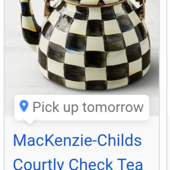 MacKenzie-Childs Black and White Checkered Teapot with Red Accent - Picture 3 of 3